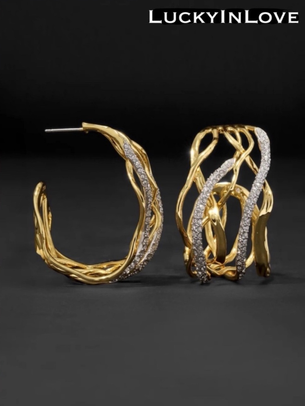 ALEXIS BITTAR • Intertwined Solanales Crystal Woven Hoop Earrings